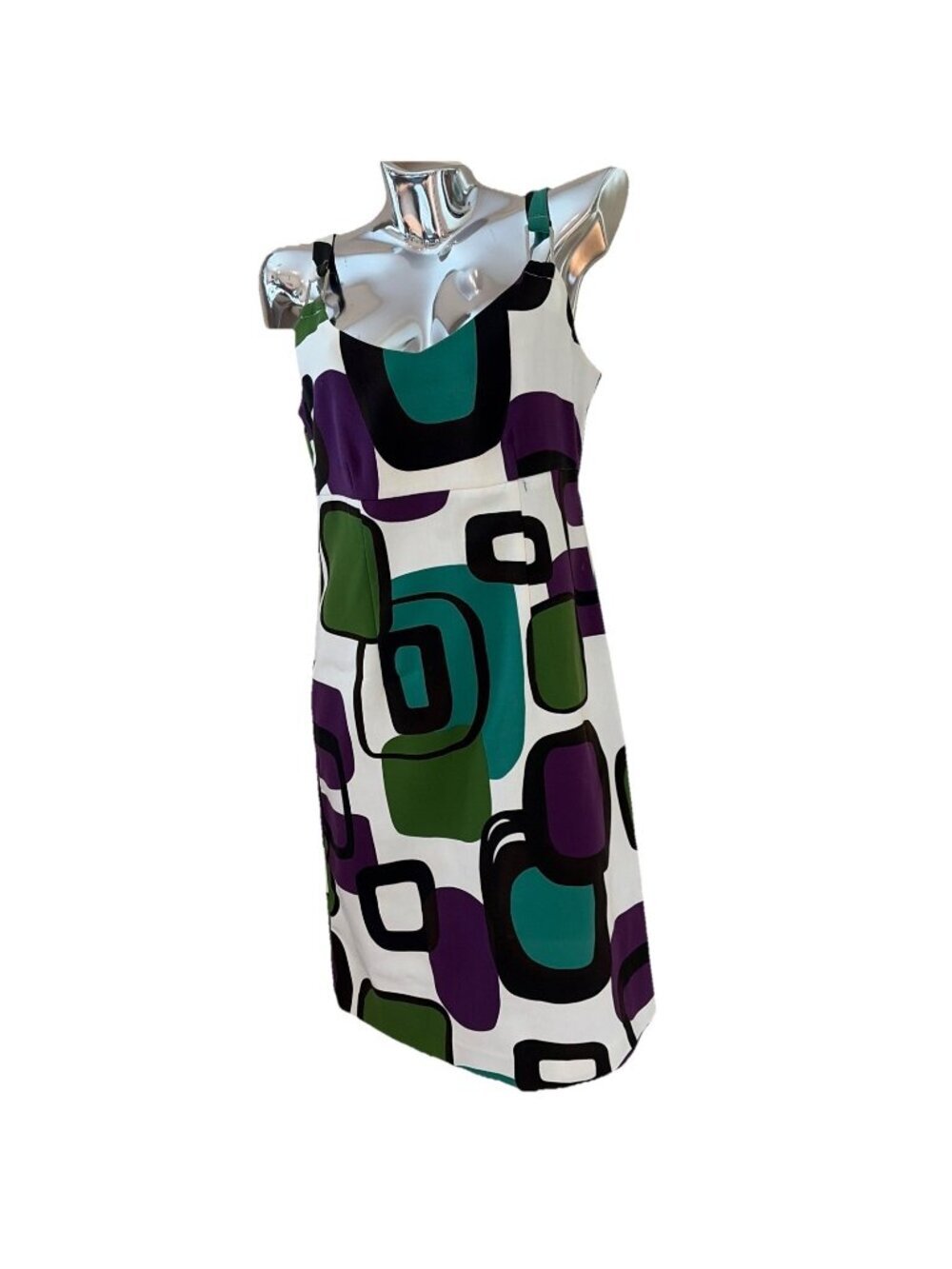 Adrienne Vittadini Empire Waist Dress Size 8 Geometric Colorful Mod Groovy 70s
